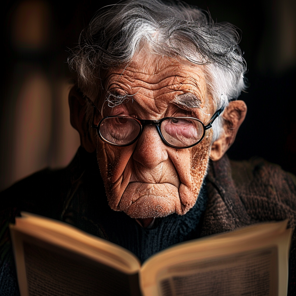 An elderly man in his 70s with age spots and thinning gray h