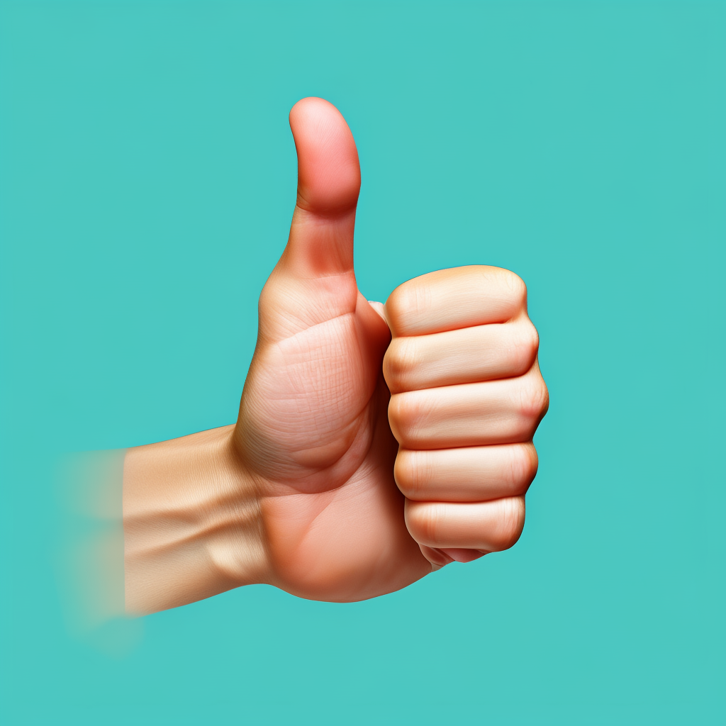A hand giving a thumbs-up with four fingers curled and thumb