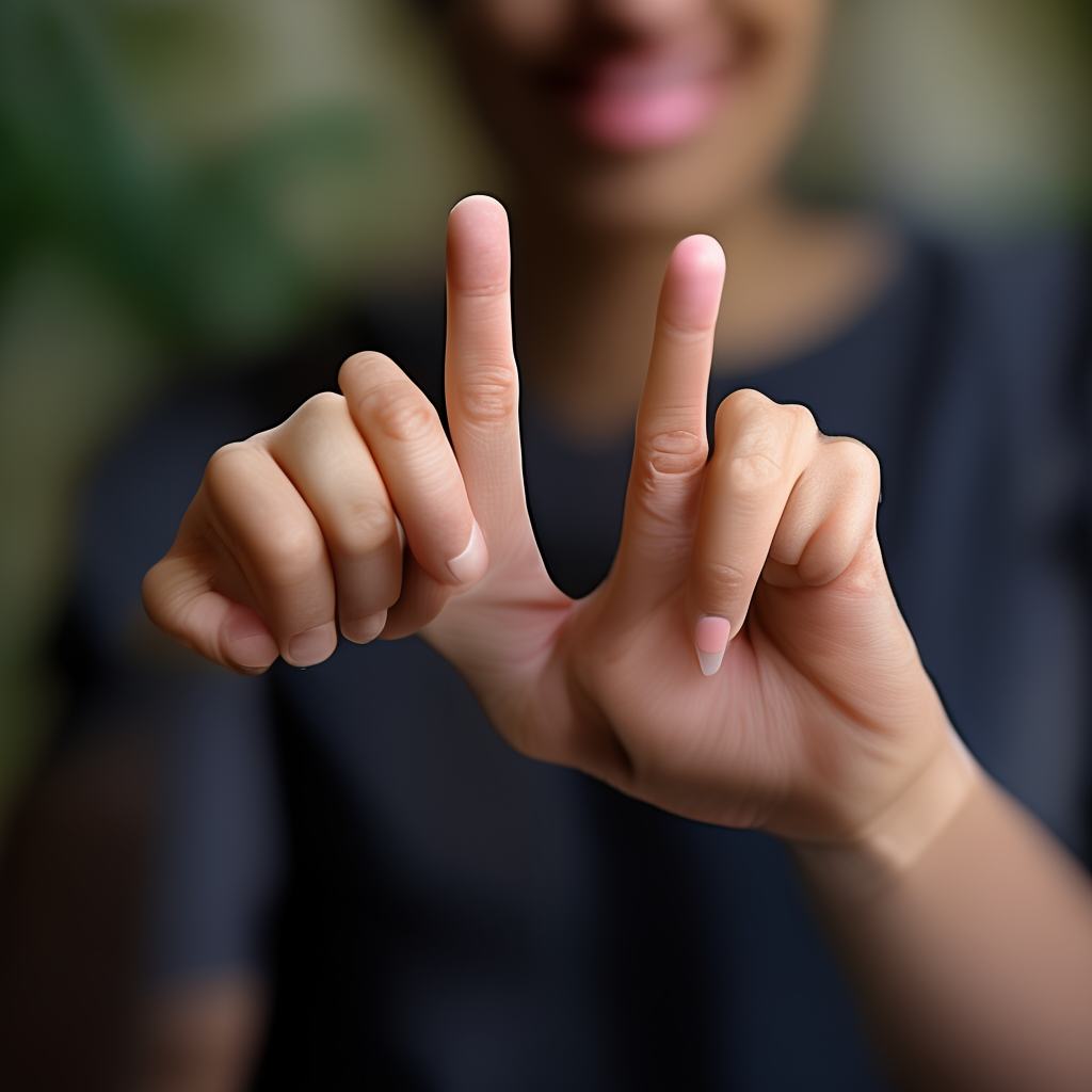A person counting to three on their fingers, with index, mid