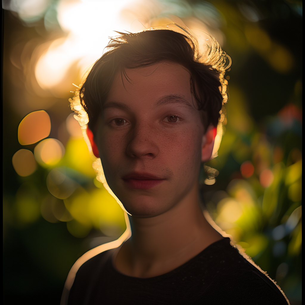 A portrait shot at 85mm f/1.4 with creamy bokeh background, 
