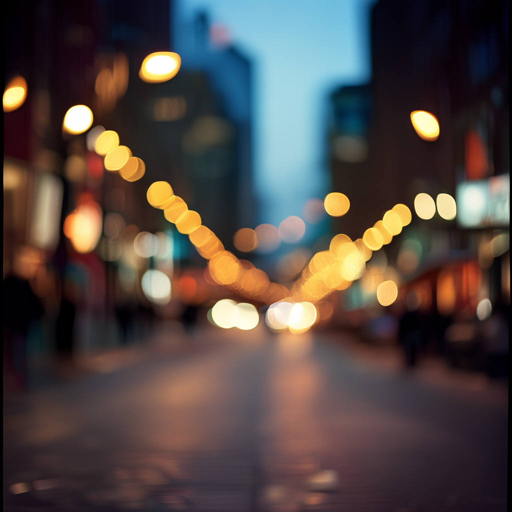 A street photograph with shallow depth of field as if shot a