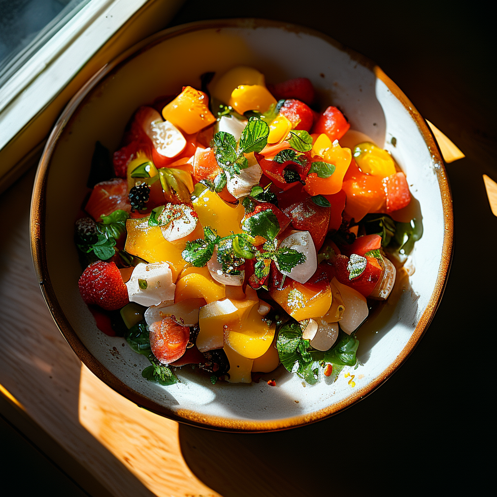 A food photograph shot from above at 35mm f/2.8 with natural