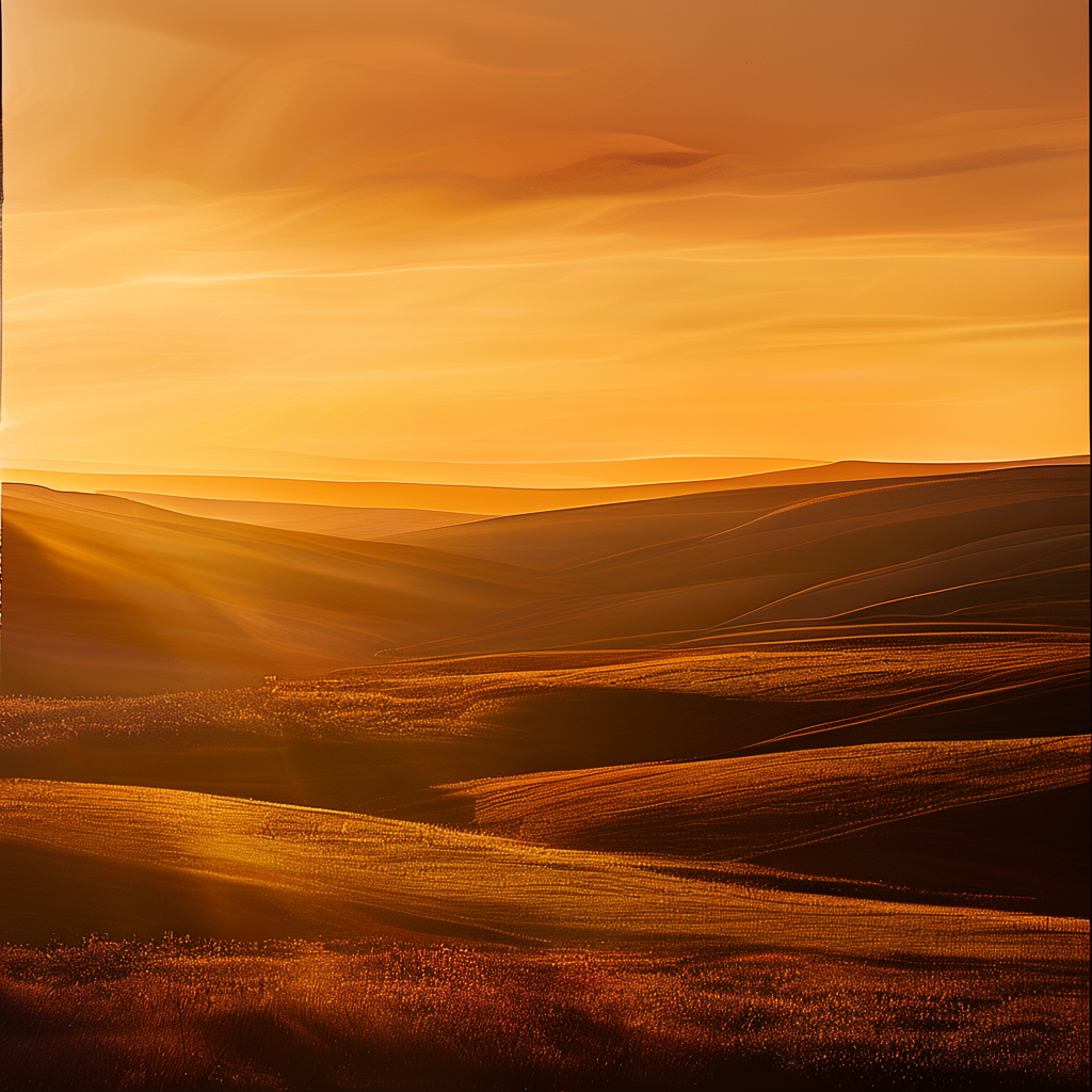 A landscape photograph bathed in golden hour light — long wa