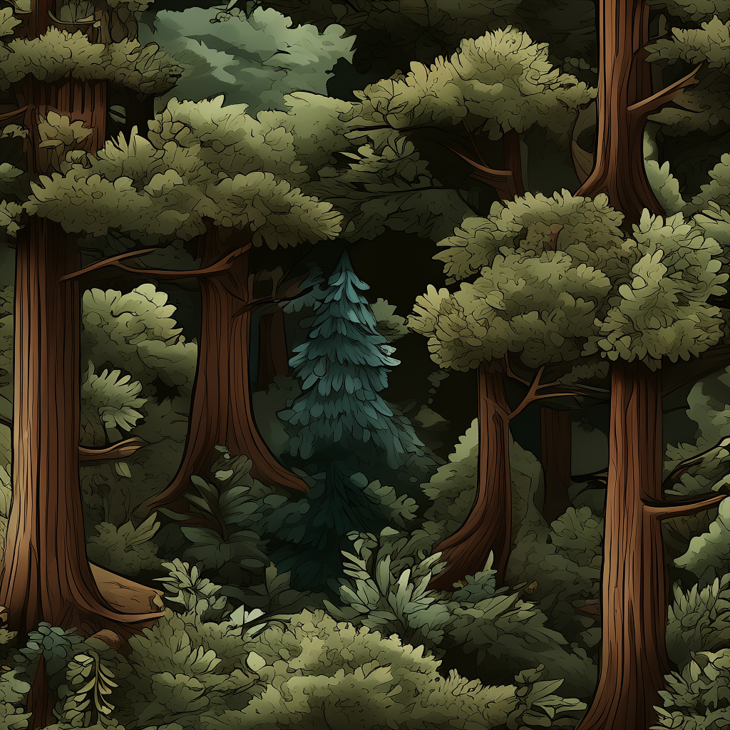 A forest scene where the foliage is precisely #2D5F2D (dark 