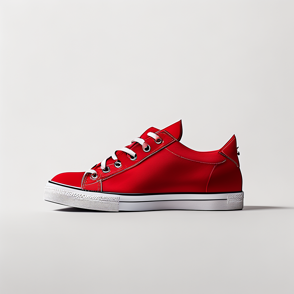 A single red sneaker on a clean white background with soft s