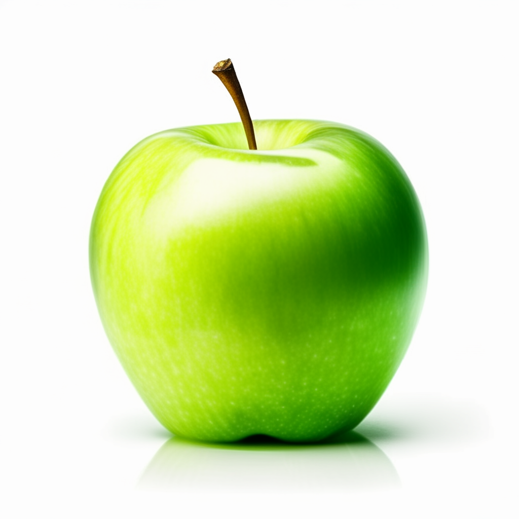A ripe green apple on a seamless white background with soft 