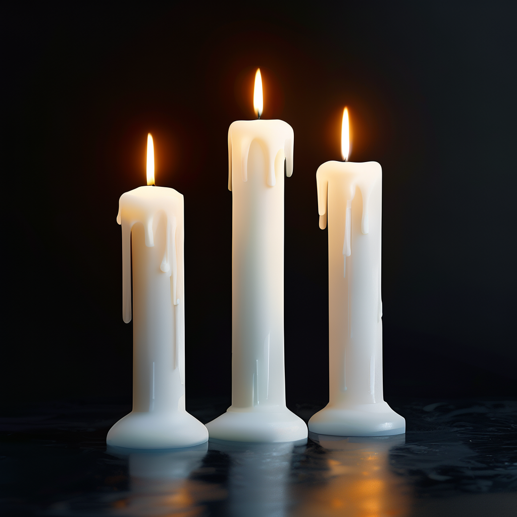 Exactly 4 white candles standing on a dark surface