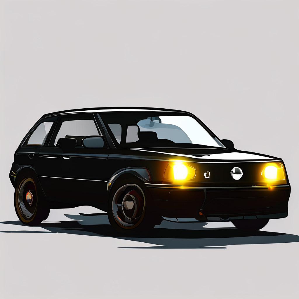 A car body with windows, doors, and headlights but no wheels