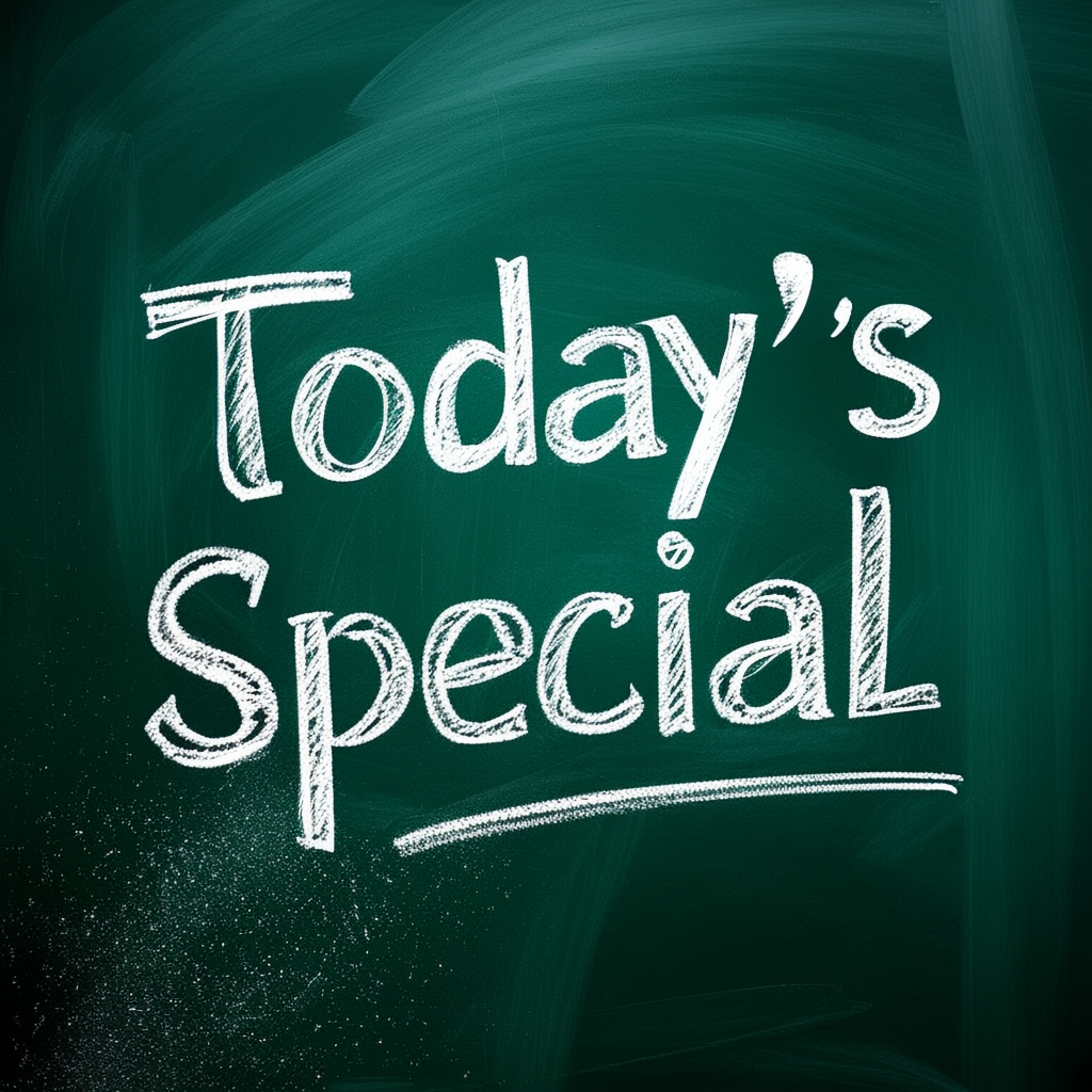 The phrase 'TODAY'S SPECIAL' written in white chalk on a dar