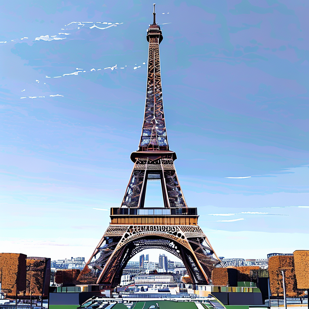 The Eiffel Tower in Paris on a clear day, architecturally ac