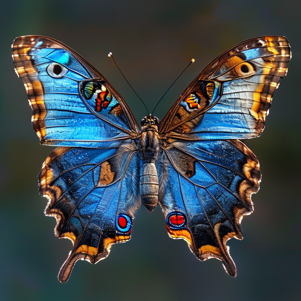 A Morpho menelaus butterfly with accurate iridescent blue do