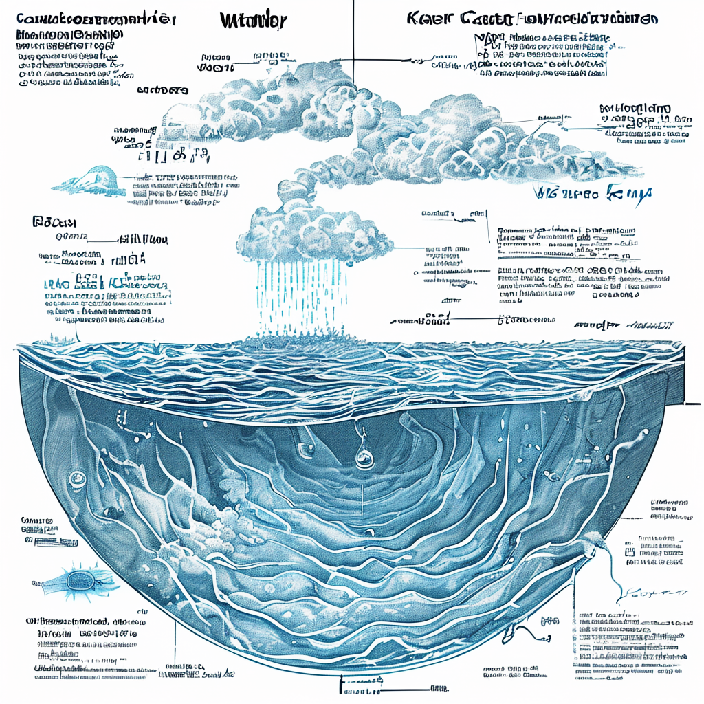 A detailed diagram of the water cycle showing evaporation fr