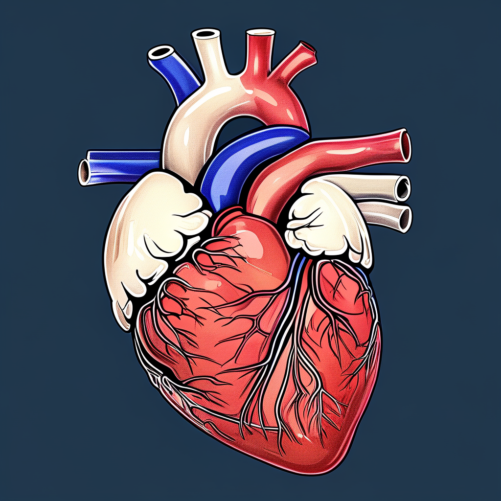 An anatomical illustration of the human heart showing four c