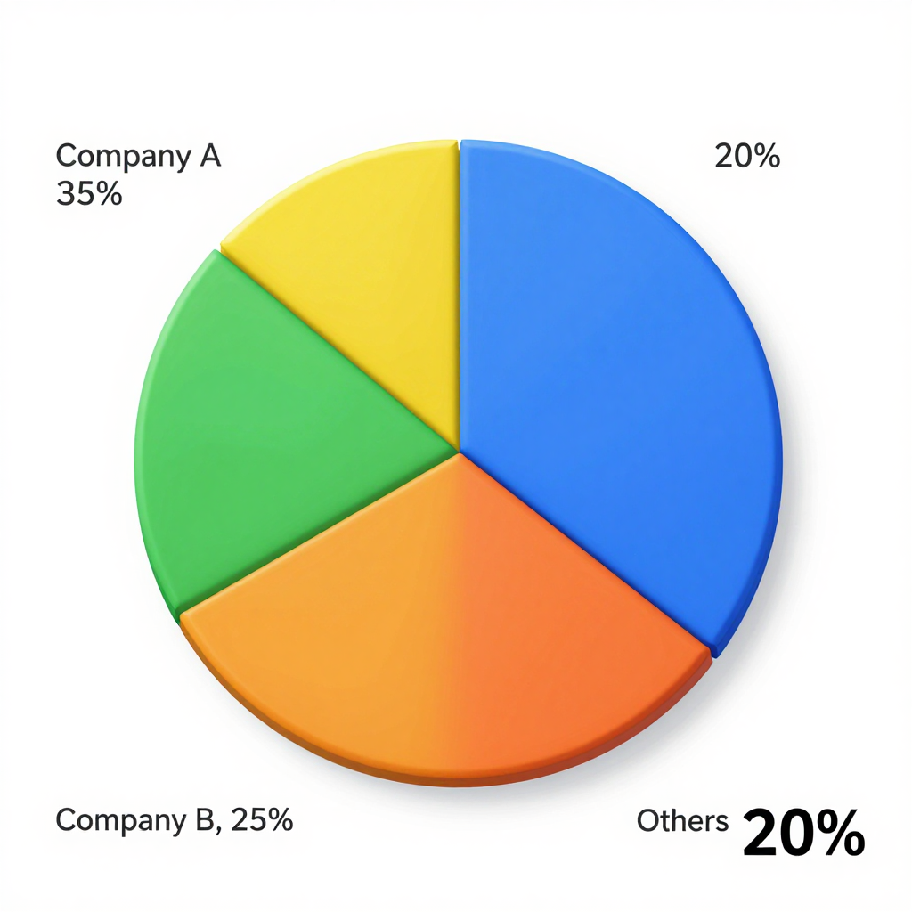 A pie chart showing market share: Company A 35%, Company B 2