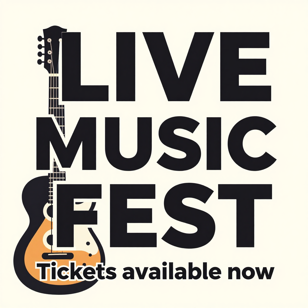 An event poster featuring a guitar illustration, the headlin