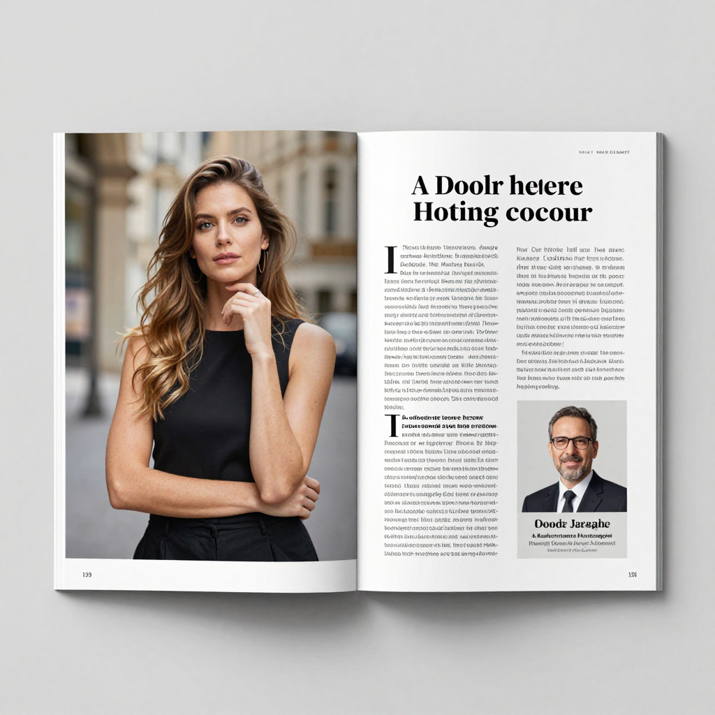 A magazine double-page spread with a left page containing a 