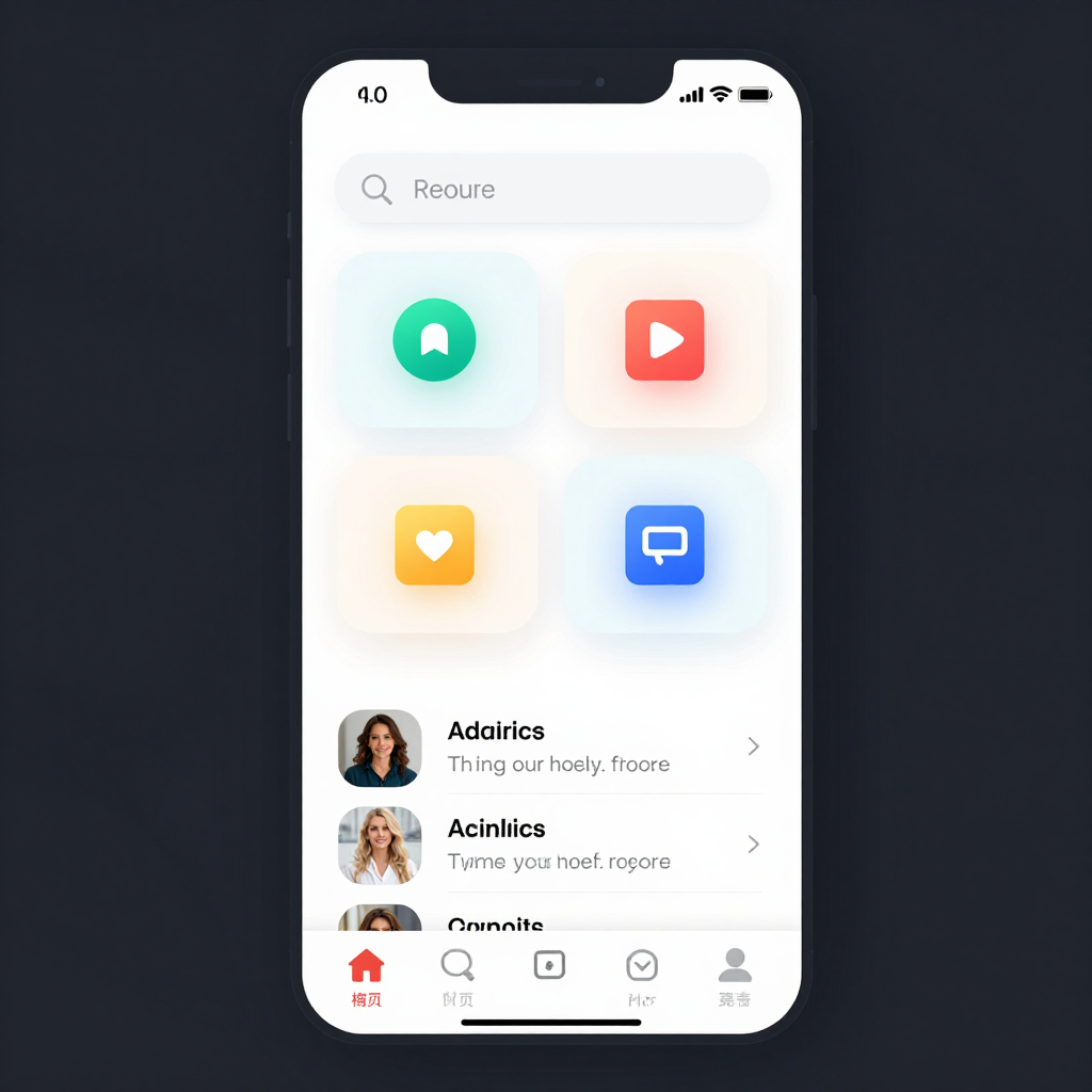 A mobile app UI mockup showing a dashboard with a top naviga