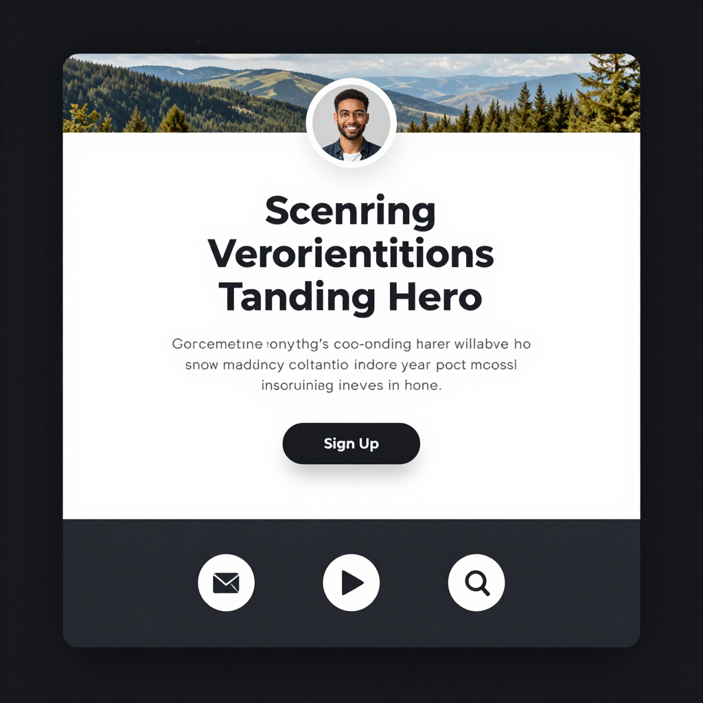 A landing page design with a hero header image at the top, a