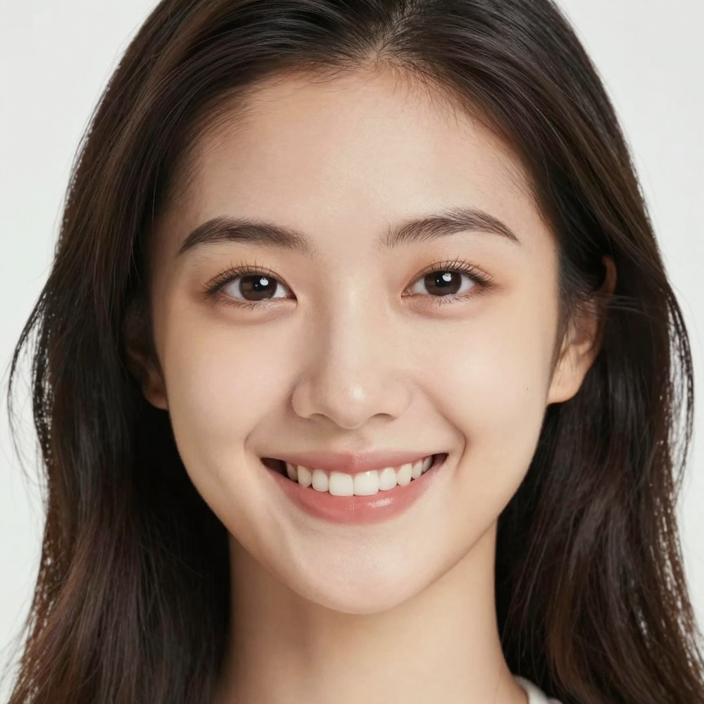 A close-up portrait of a young woman with a warm natural smi