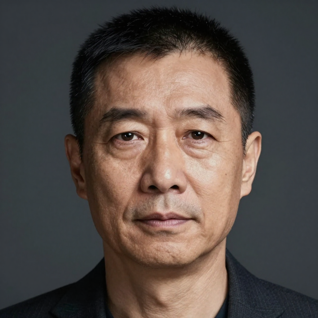 A portrait of a middle-aged man with a calm, serious express