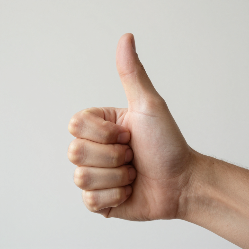 A hand giving a thumbs-up with four fingers curled and thumb
