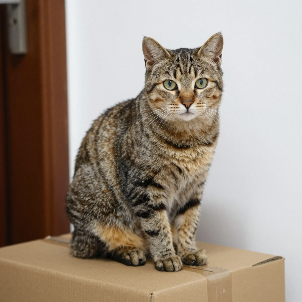 A cat sitting on top of a cardboard box