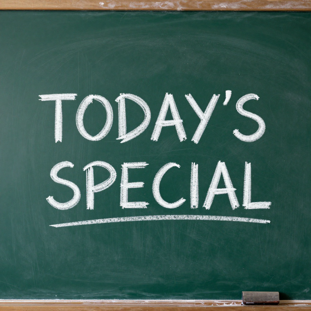 The phrase 'TODAY'S SPECIAL' written in white chalk on a dar