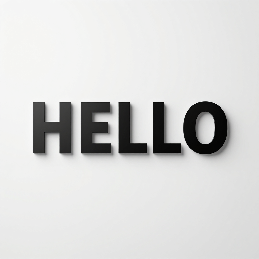 A single large word 'HELLO' centered on a white background