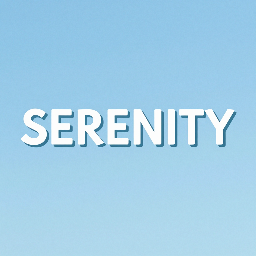 The word 'SERENITY' written large and centered on a solid li