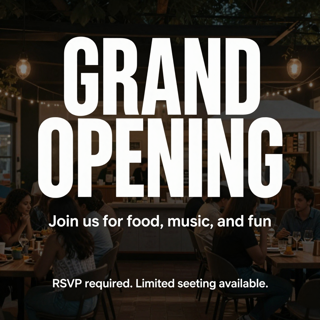A flyer with large title 'GRAND OPENING', subtitle 'Join us 