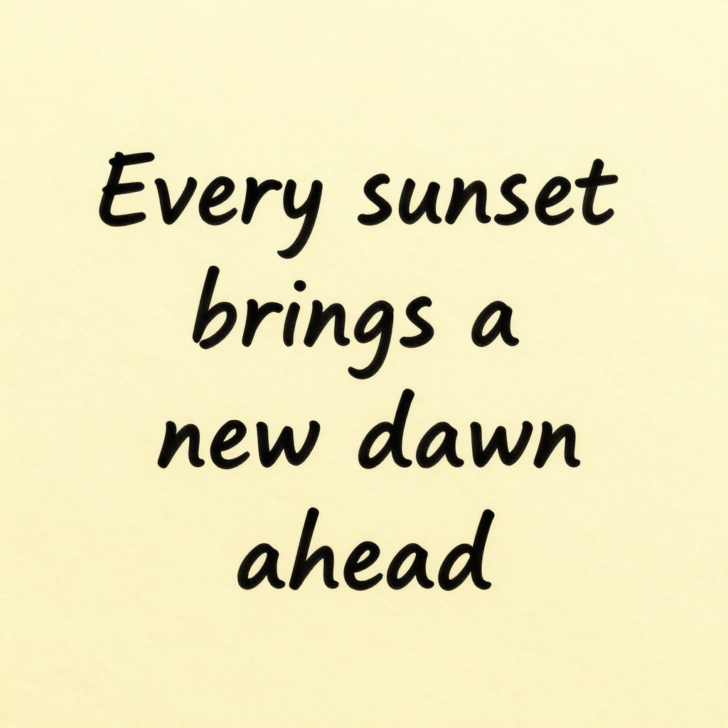 'Every sunset brings a new dawn ahead' written neatly on a p