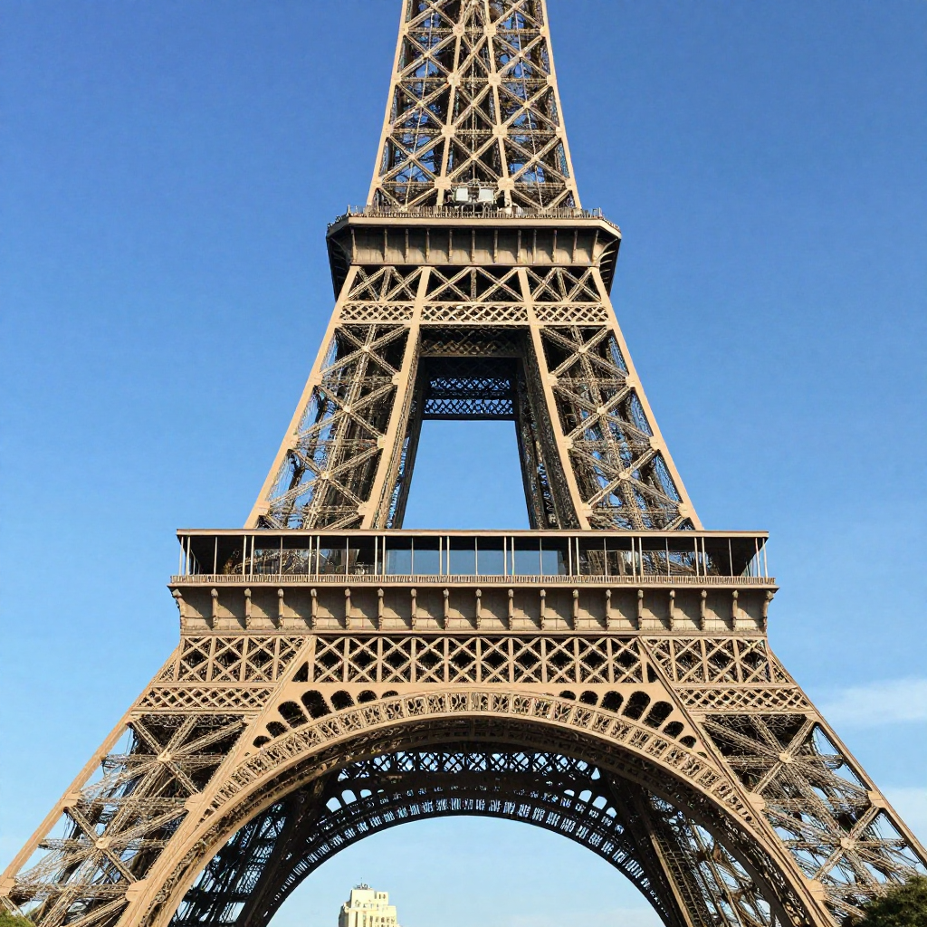 The Eiffel Tower in Paris on a clear day, architecturally ac