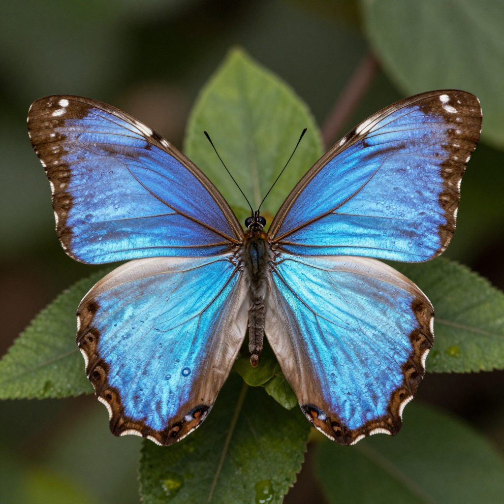 A Morpho menelaus butterfly with accurate iridescent blue do