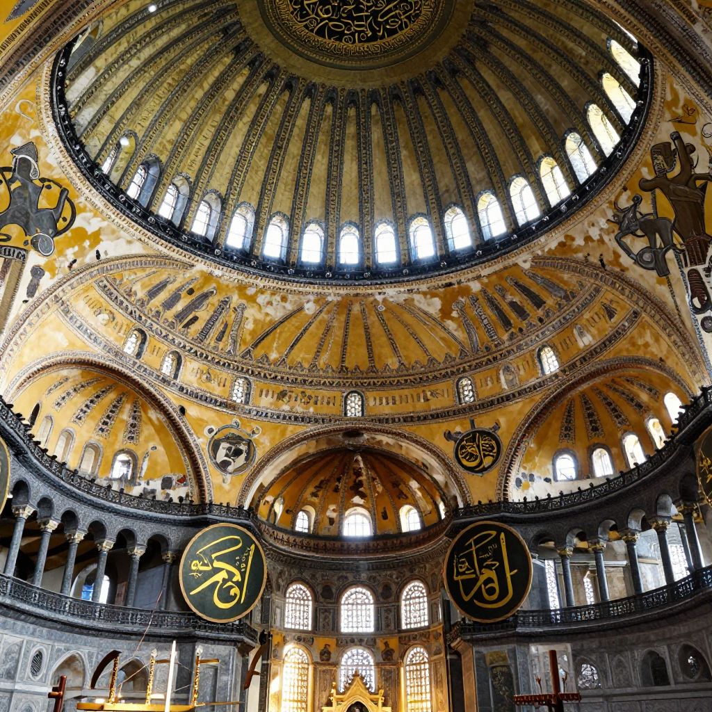 The Hagia Sophia interior showing the massive central dome, 