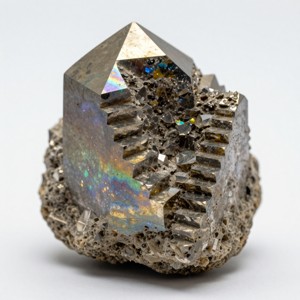 A specimen of bismuth crystal showing accurate iridescent ox